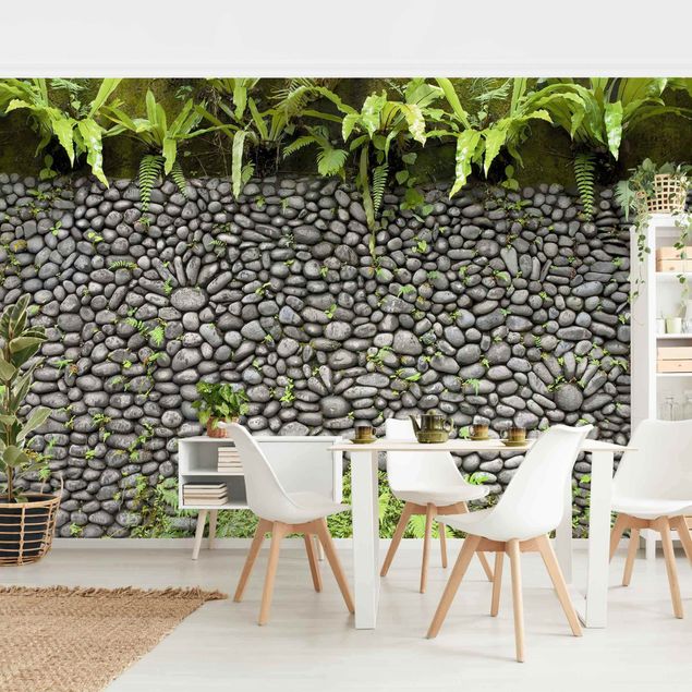 Tapisserie moderne Mur de pierre avec plantes
