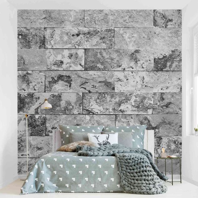 Papier peint effet marbre Mur de pierres naturelles en marbre gris