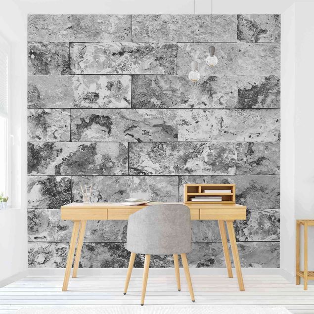 Tapisserie 3d Mur de pierres naturelles en marbre gris