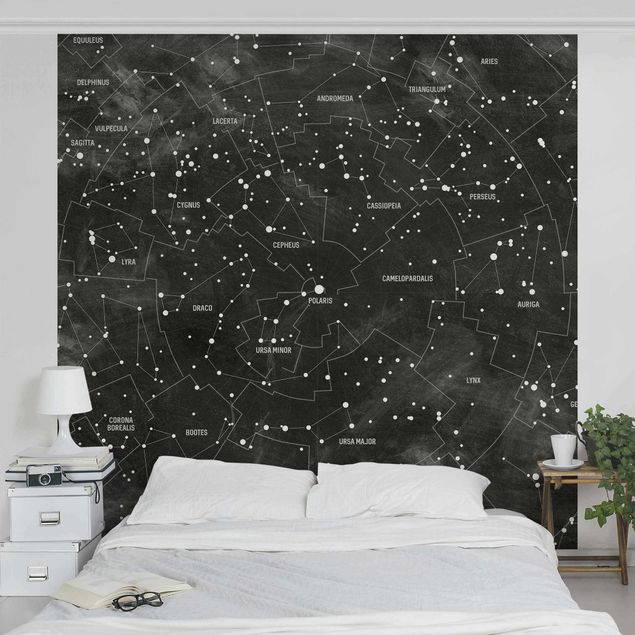 papier peint graphique Carte des constellations aspect tableau noir
