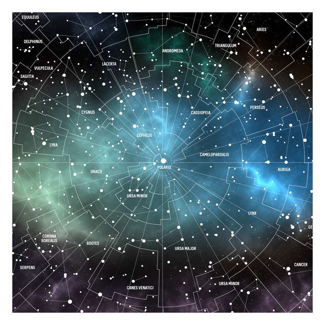 Papier peint noir Carte des Constellations Stellaires Nébuleuse Galactique