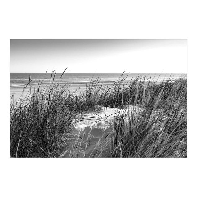 Papier peint panoramique paysage Dune de plage au bord de la mer Noir et blanc