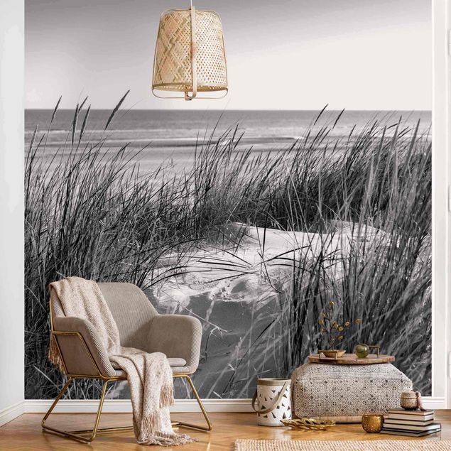 Papiers peints modernes Dune de plage au bord de la mer Noir et blanc