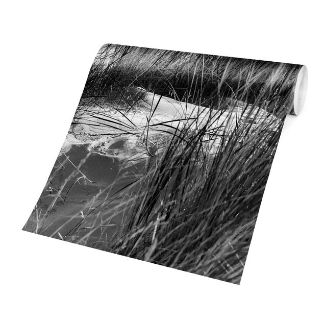 Papier peint panoramique noir et blanc Dune de plage au bord de la mer Noir et blanc