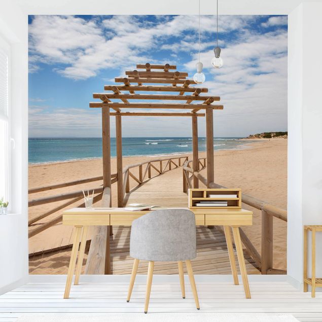 Papier peint 3d trompe l oeil Chemin de plage vers la mer en Andalousie