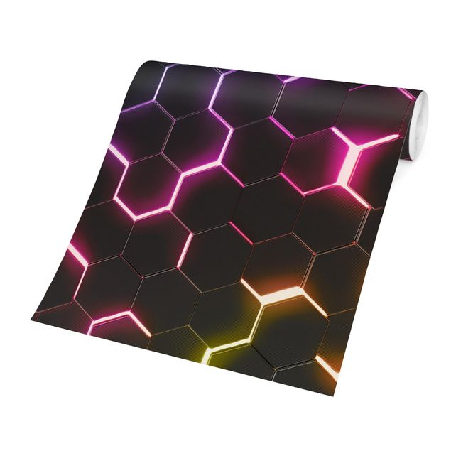 Papier peint à motifs Hexagonal Pattern With Neon Light