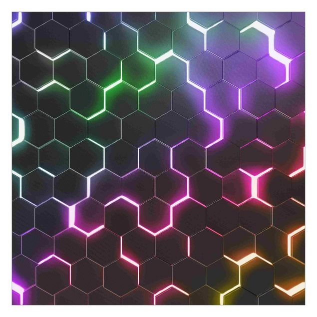 Papier peint noir Hexagonal Pattern With Neon Light