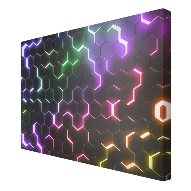 Tableau sur toile - Hexagonal Pattern With Neon Light