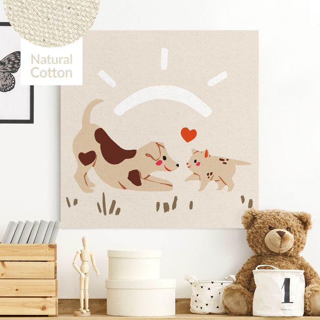 Déco chambre bébé Illustration d'un animal mignon - Chat et chien