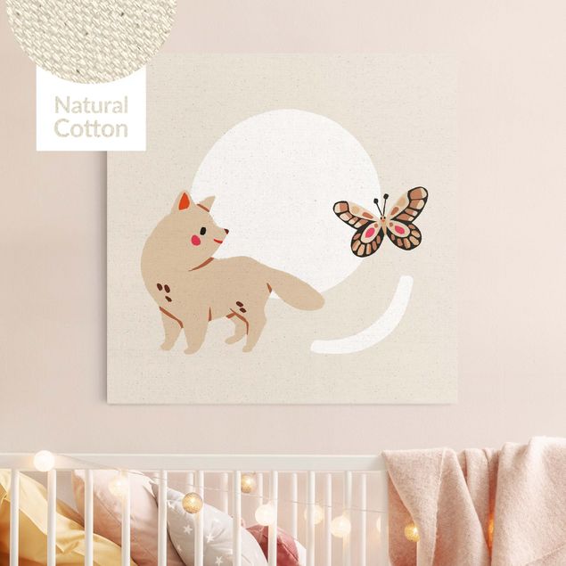 Déco chambre enfant Illustration d'un animal mignon - Chat et papillon
