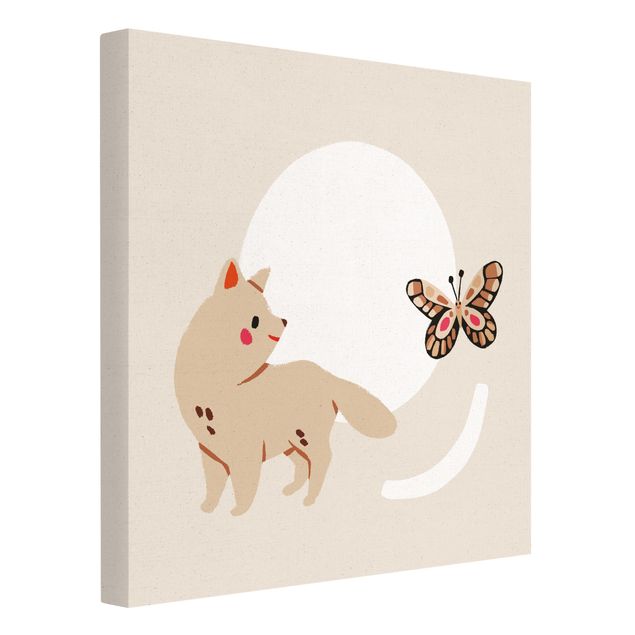 Tableaux moderne Illustration d'un animal mignon - Chat et papillon