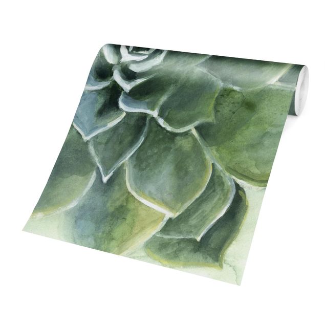 papier peint xxl Succulent Plant Watercolour Dark