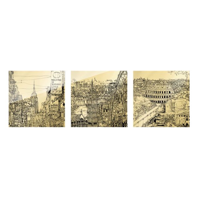Tableaux en verre architecture & skyline City Studies - New York - Londres - Rome