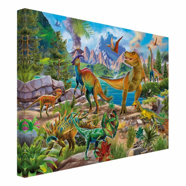 Toile animaux T-Rex et Parasaurolophus