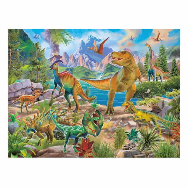 Tableaux multicolore T-Rex et Parasaurolophus