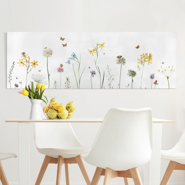 Déco mur cuisine Papillons dansant sur des fleurs sauvages
