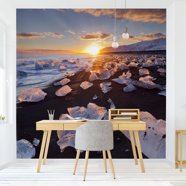 Déco mur cuisine Morceaux de glace sur la plage en Islande