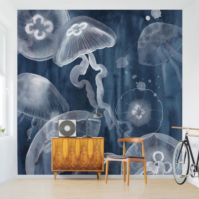 Tapisserie bleu Moon Jellyfish I