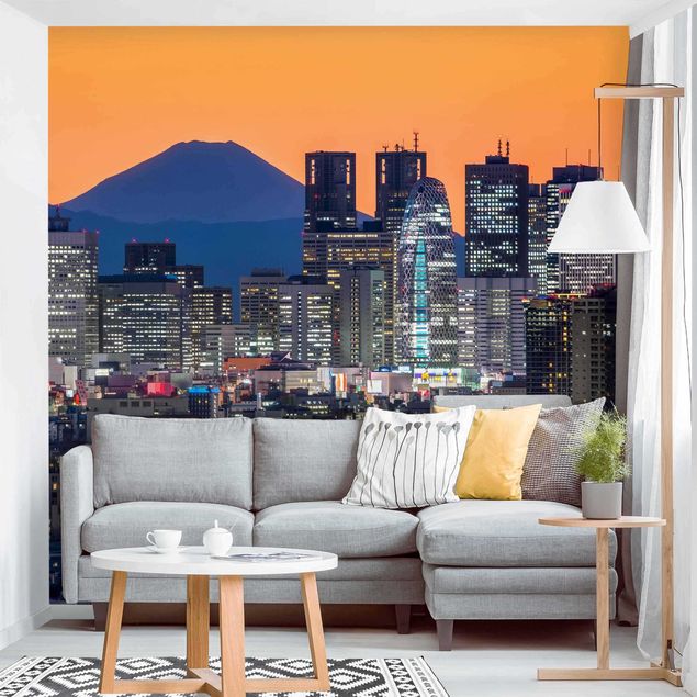 Papier peint montagnes Tokyo et le Mont Fuji au crépuscule