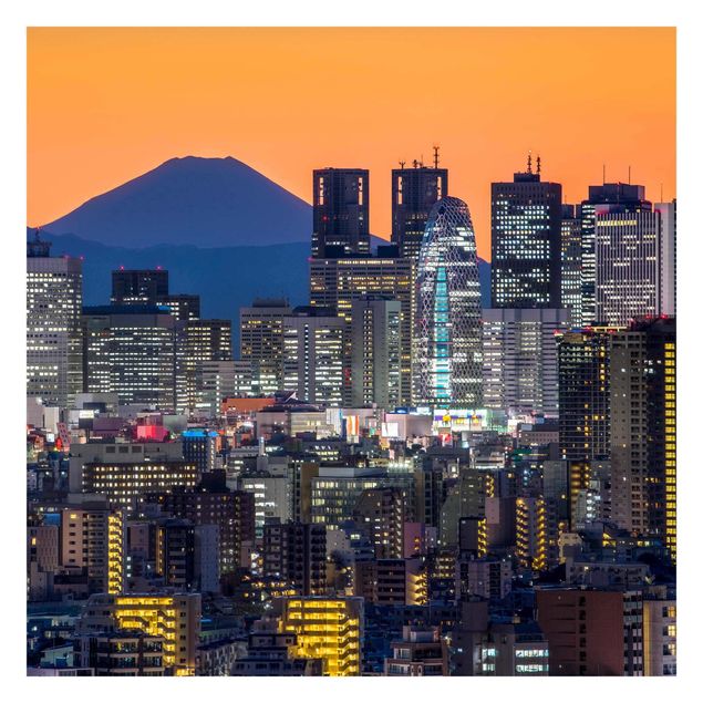 Papier peint panoramique paysage Tokyo et le Mont Fuji au crépuscule