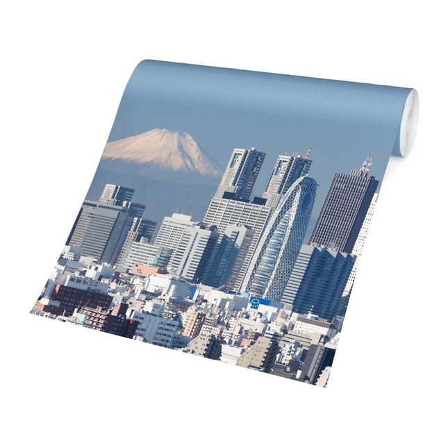 Tapisserie bleu Tokyo devant le Fuji