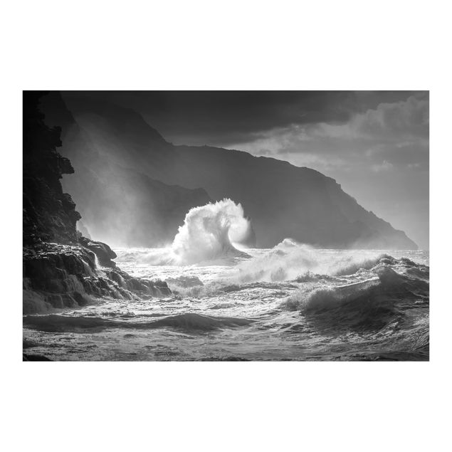 tapisserie panoramique Raging Waves Black And White