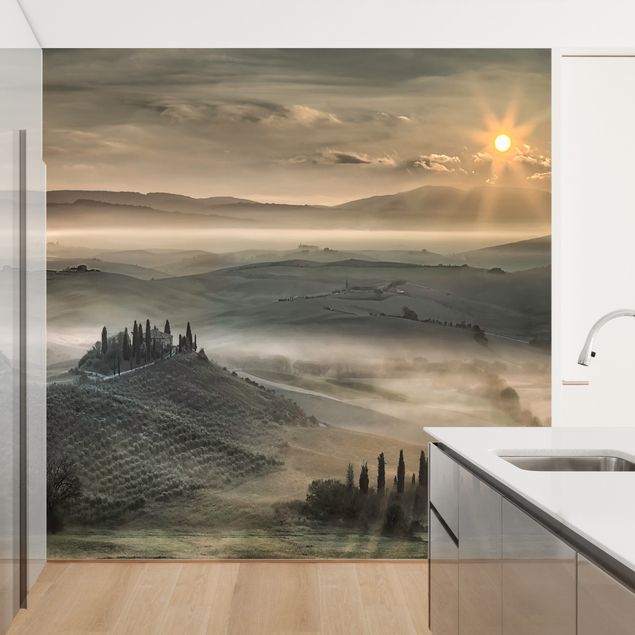 Papier peint paysage Toscane au matin