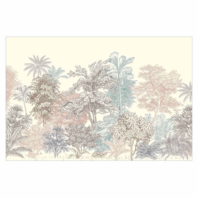 Papier peint - Tropical Forest With Palm Trees In Pastel