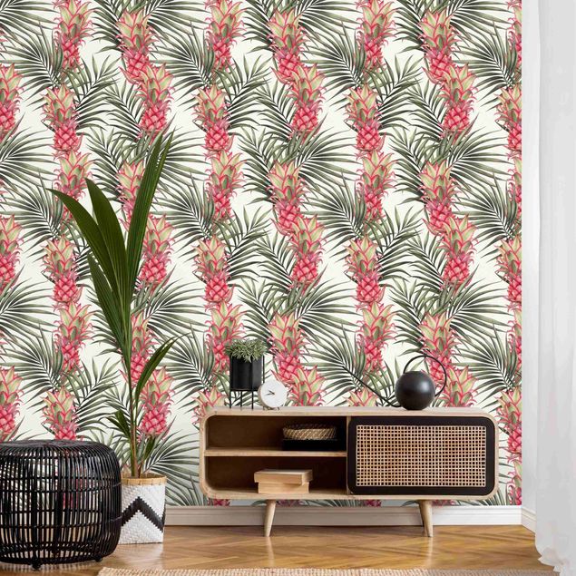 Papier peint à motifs Ananas tropical avec feuilles de palmier