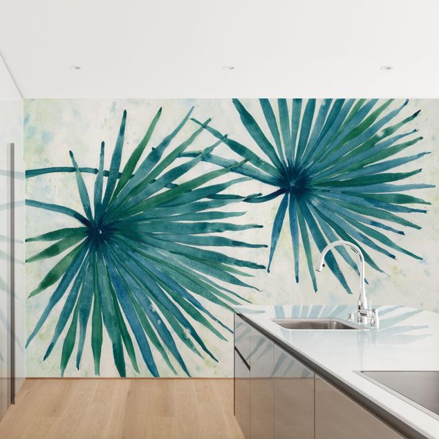Papier peint floral Feuilles de palmier tropicales en gros plan