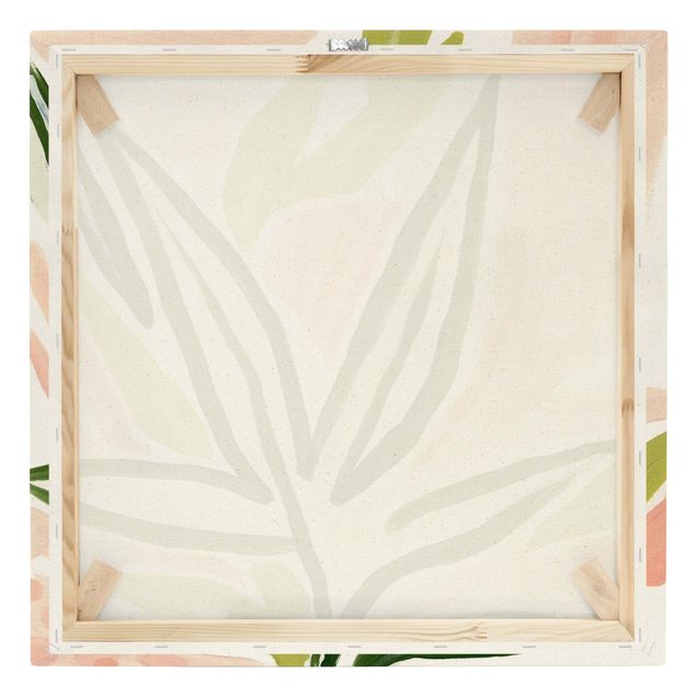 Tableau sur toile naturel - Tropical Leaves Pastel - Carré 1:1
