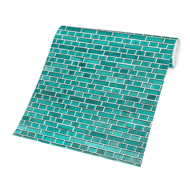 Papier peint pierre      Turquoise Brick Wall