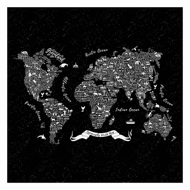 Papiers peints noirs Typographie Carte du Monde Noir