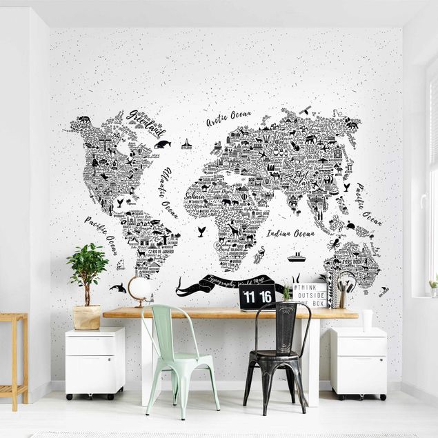 Décoration chambre bébé Typographie Carte du Monde Blanche