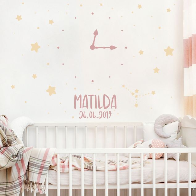 Déco chambre bébé Horloge avec Texte personnalisé Étoiles Rose Pâle