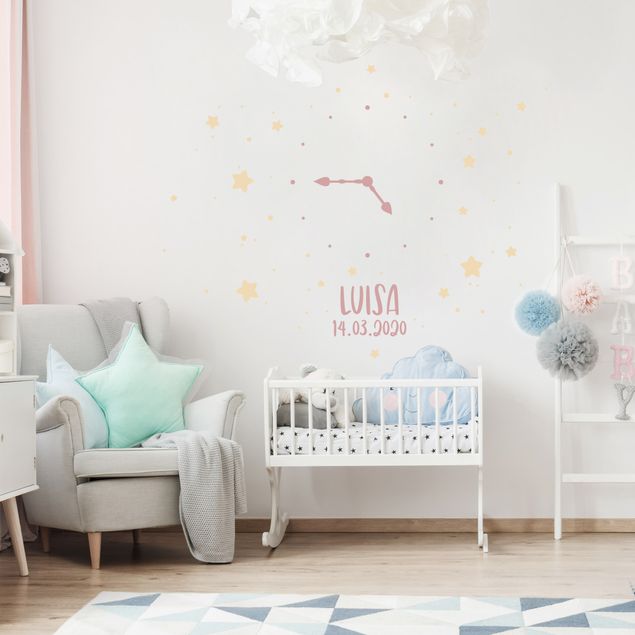 Sticker mural - Clock With Customised Text Stars Light Pink