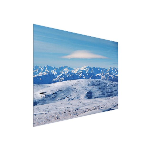 Tableau verre montagne Paysage de montagne enneigé