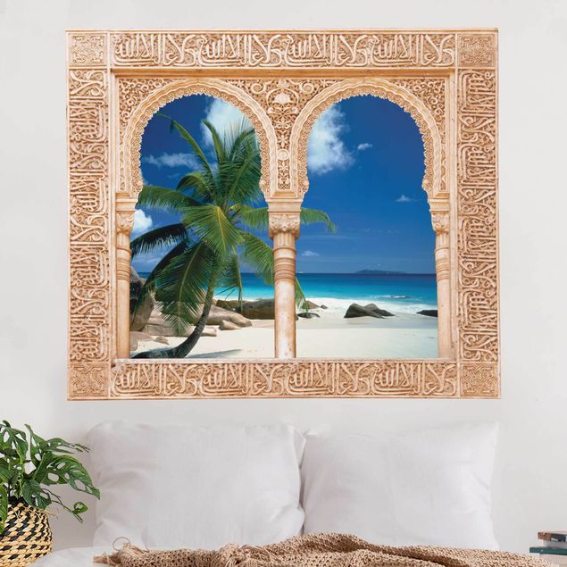 Stickers muraux palmier Fenêtre décorée plage de rêve
