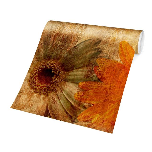 Papiers peints orange Vintage Flower mix