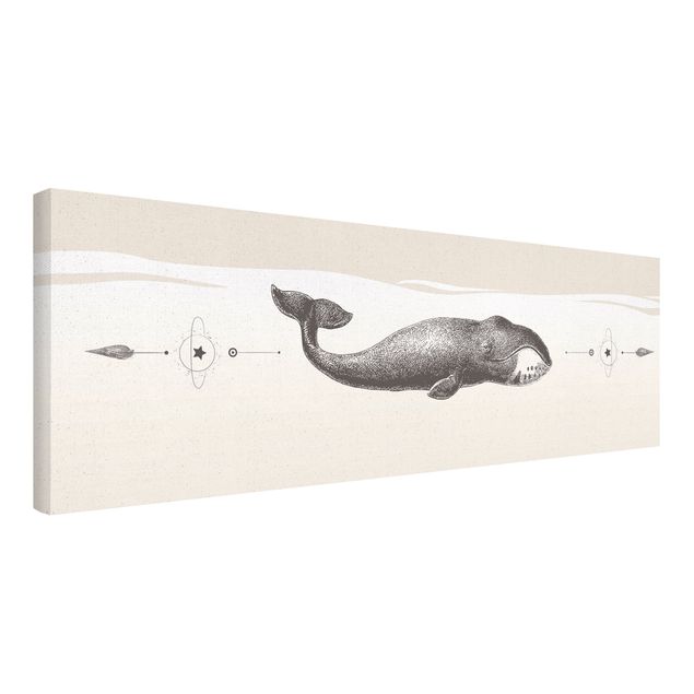 Tableau sur toile naturel - Vintage Polar Whale - Panorama 3:1