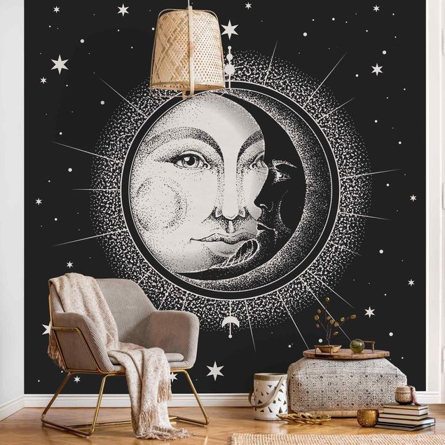 Papier peint moderne Illustration vintage de soleil et de lune