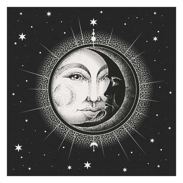 Papier peint panoramique Illustration vintage de soleil et de lune