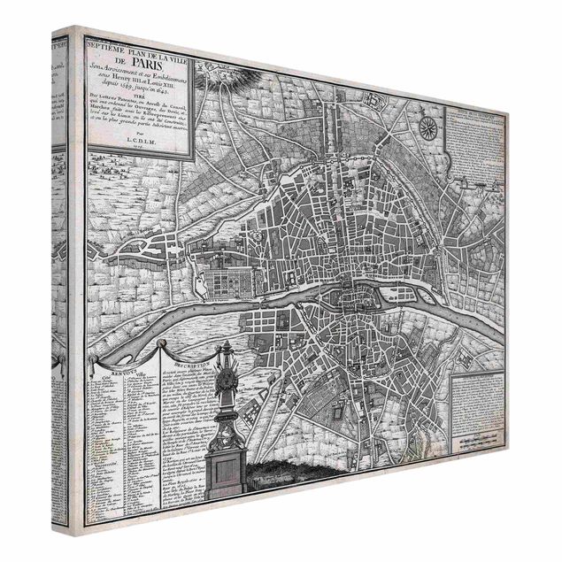 Tableau carte du monde Tableau Vintage Ville De Paris Vers 1600