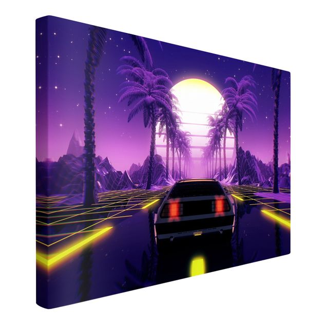 Tableau retro Vintage Video Car With Palm Trees