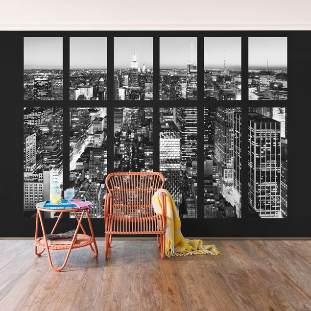 Papier peint New York Window View Manhattan Skyline In Black And White