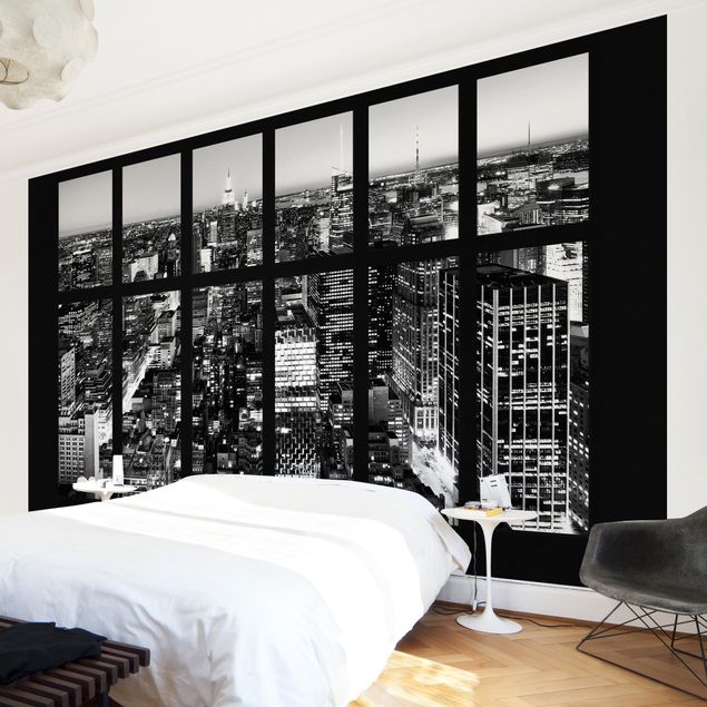 Papiers peints modernes Window View Manhattan Skyline In Black And White