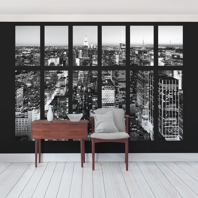 Papier peint panoramique ville Window View Manhattan Skyline In Black And White