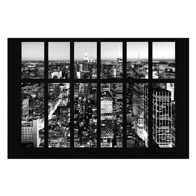 tapisserie panoramique Window View Manhattan Skyline In Black And White