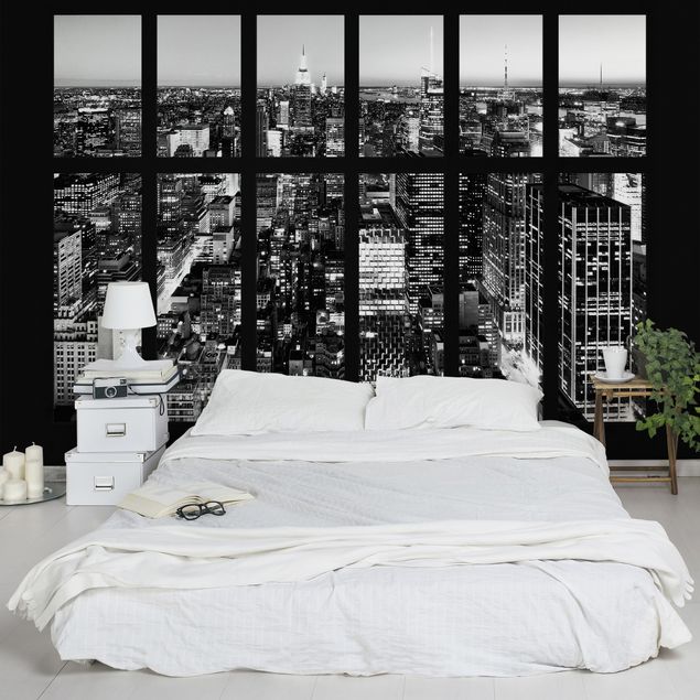 Déco murale cuisine Window View Manhattan Skyline In Black And White