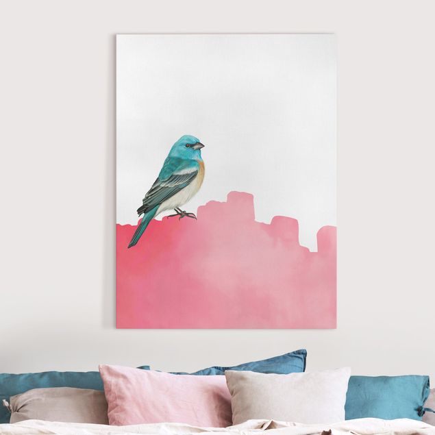 Déco murale cuisine Oiseau sur fond rose